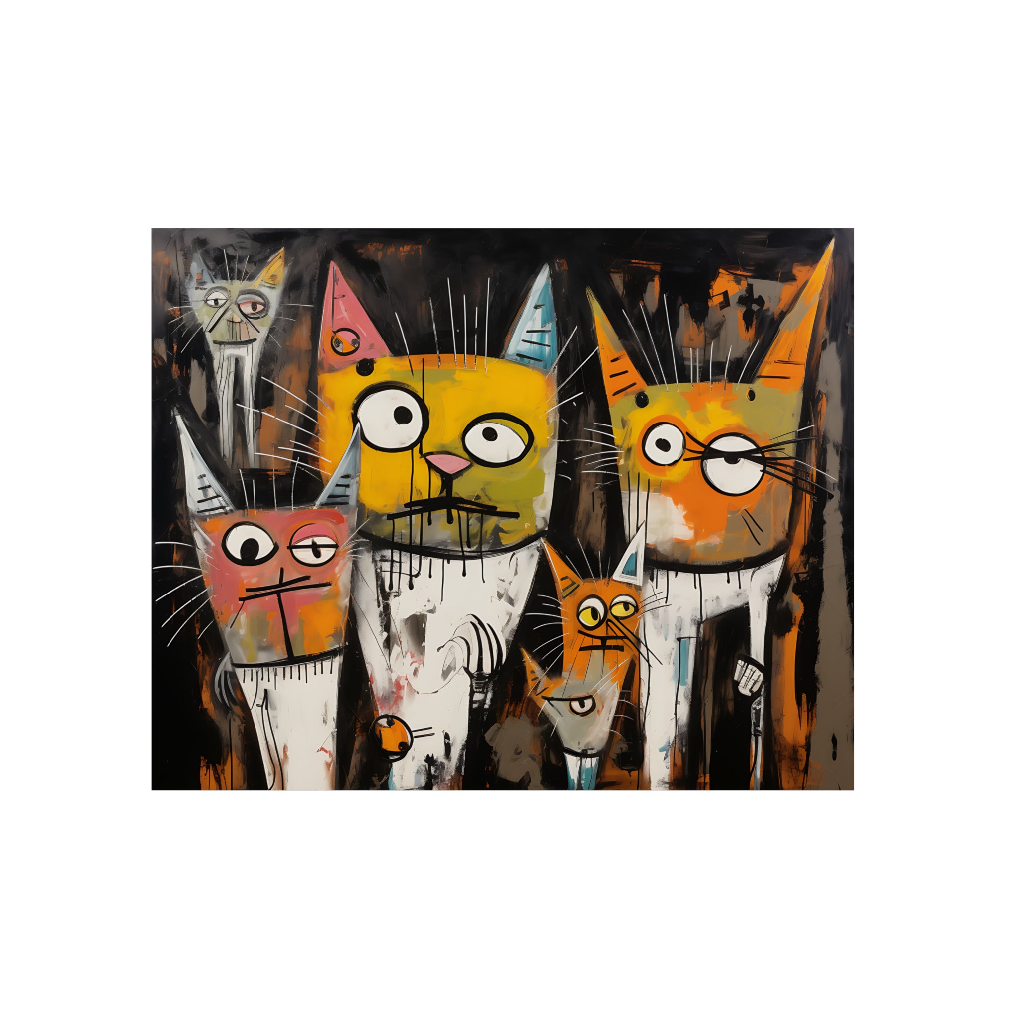 Doodle Abstract Multi Colored Cats With Black Background By DaFlowerChild Aluminum Composite Panels