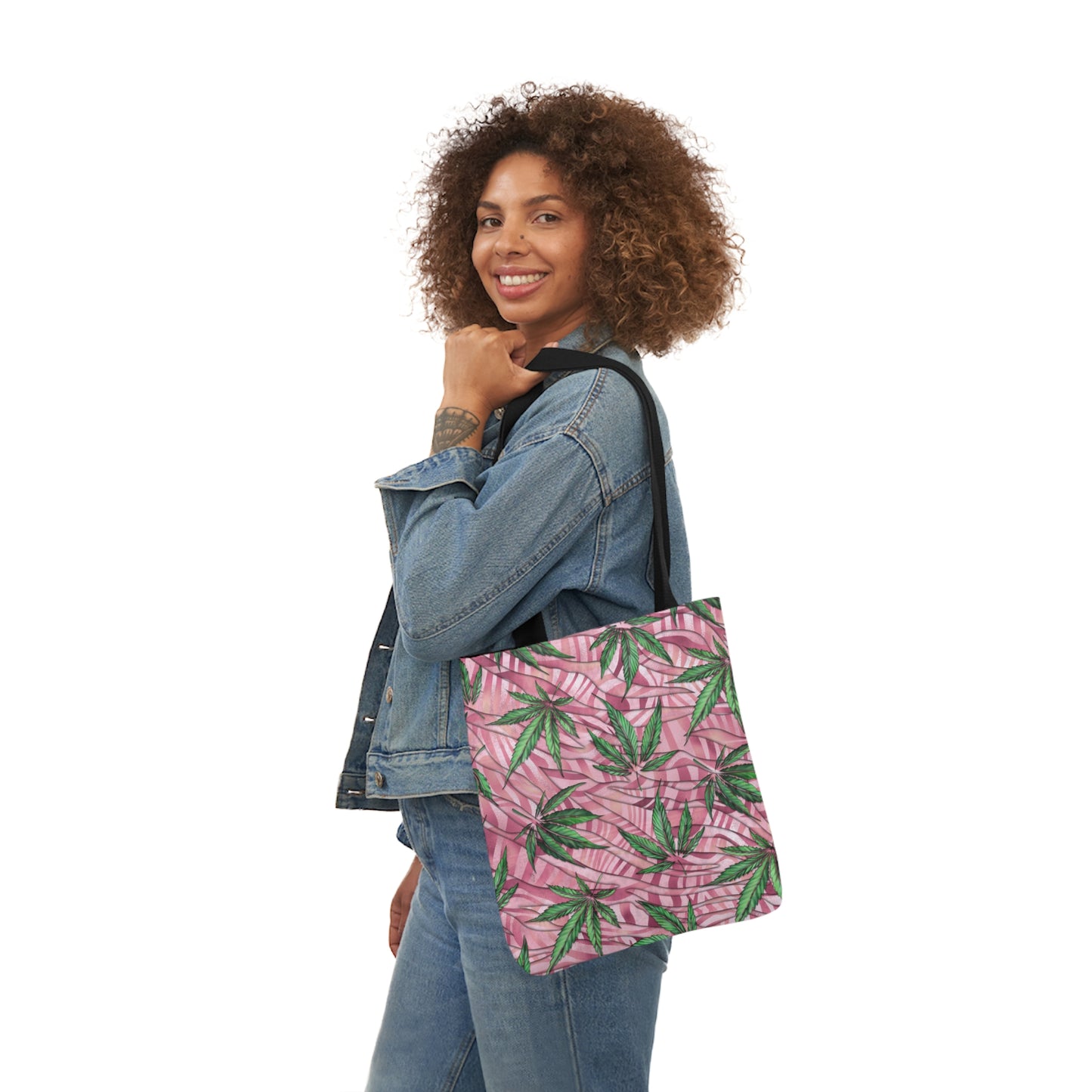 Beautifully Pink And Green Gorgeous Designed Marijuana 420 Weed Leaf Polyester Canvas Tote Bag (AOP)