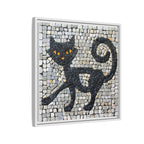 "Curious Black Cat Mosaic", Framed Mosaic Cat Art Print — Colorful Modern Wall Canvas