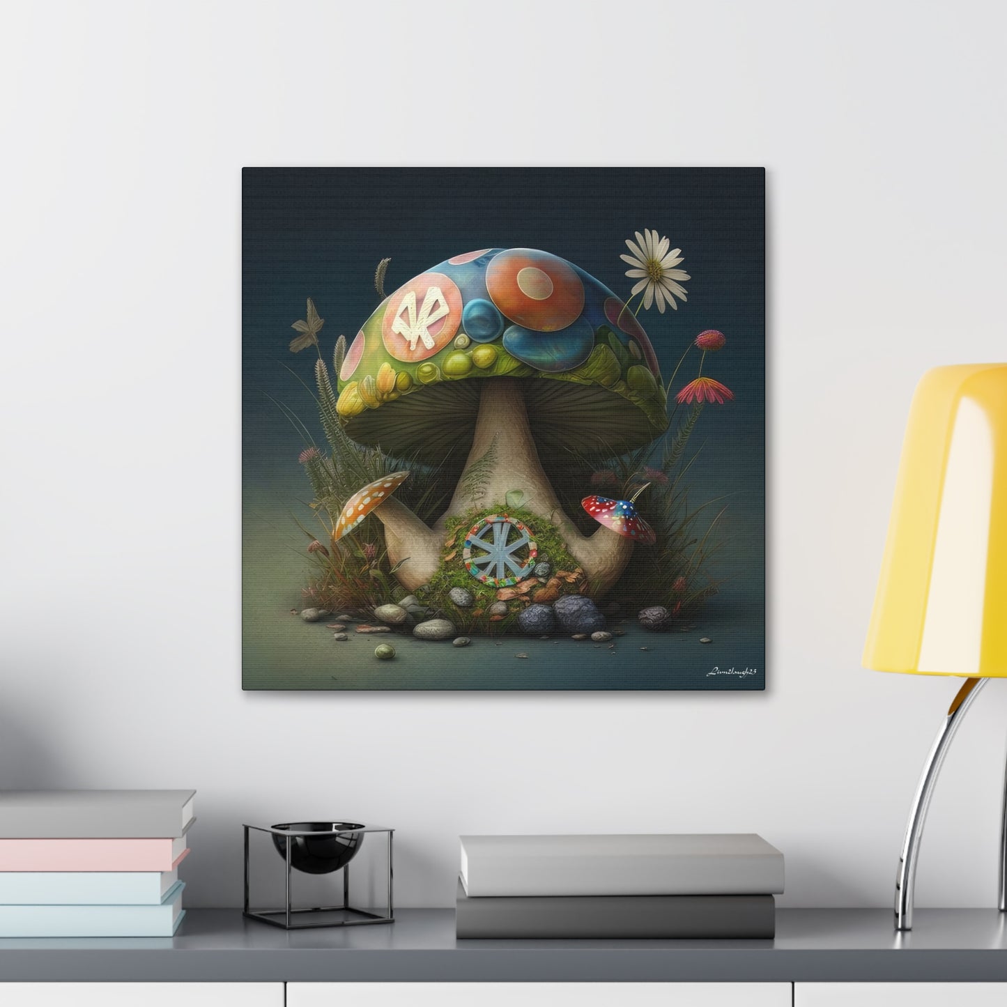 Beautiful Three Mushroom Colorful Uniquely Detailed 2 Canvas Gallery Wraps