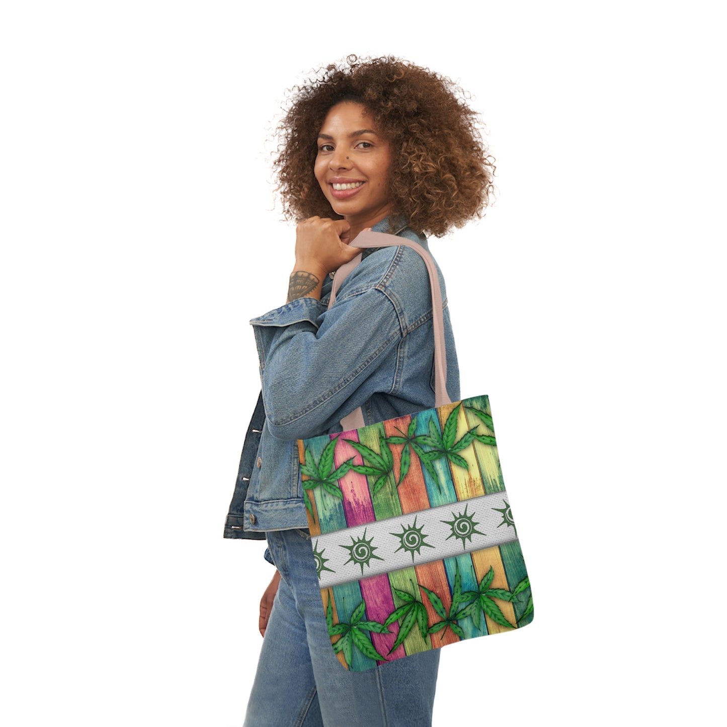 Beautiful Multicolored Pink Purple Blue 420 Weed Marijuana Leaf Polyester Canvas Tote Bag (AOP)