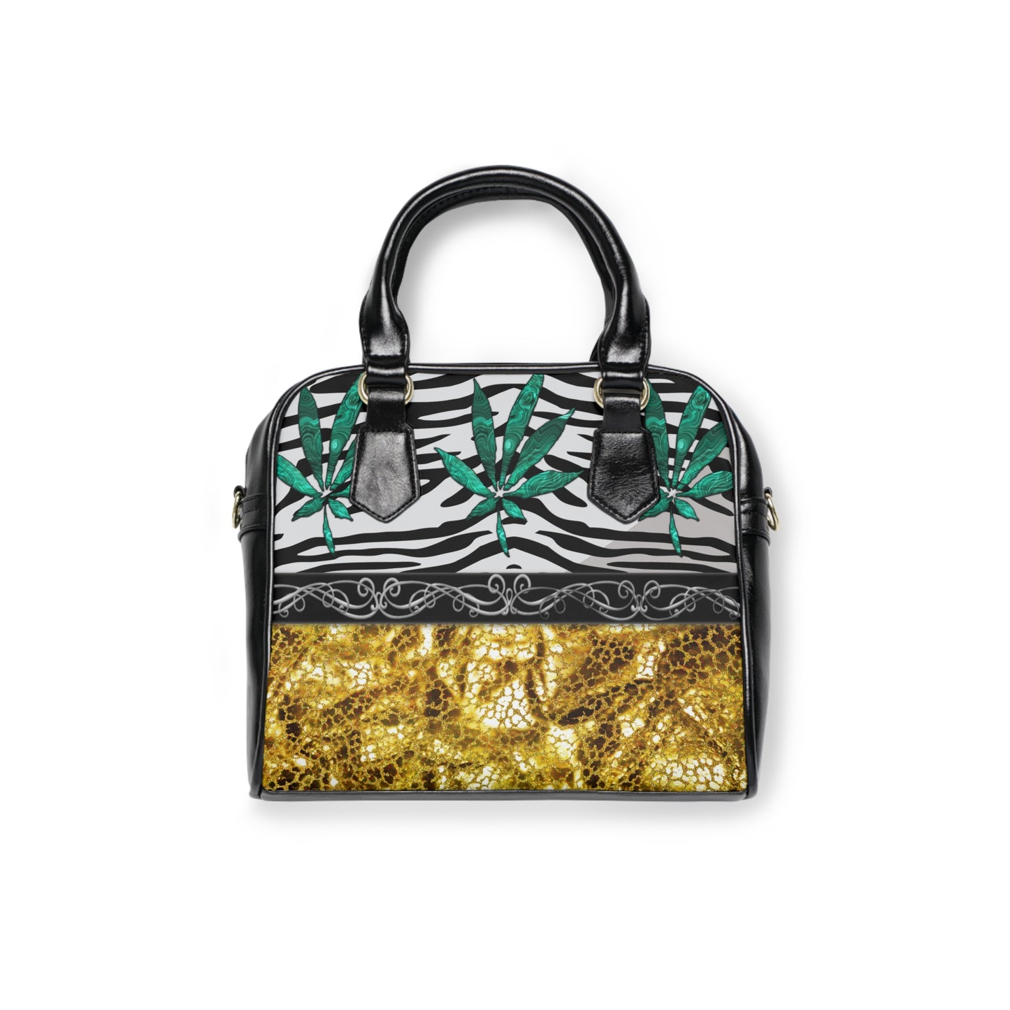 Gold And Zebra White And Black Marijuana Pot Weed Leaf 420 Weed Pot Marijuana Leaf Shoulder Handbag