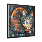 "Bold Mosaic Cat", Framed Mosaic Cat Art Print — Colorful Modern Wall Canvas