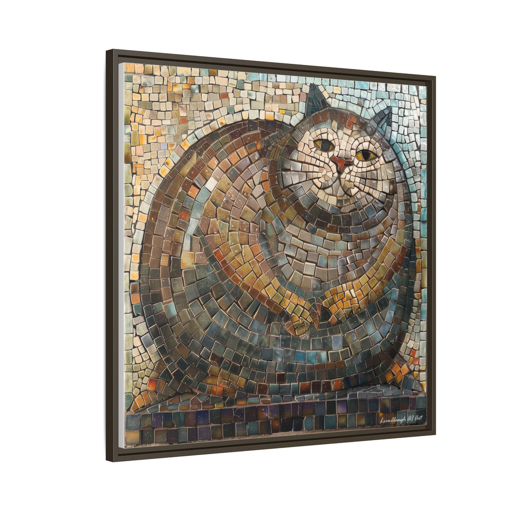 "Serene Mosaic Cat", Framed Mosaic Cat Art Print — Colorful Modern Wall Canvas