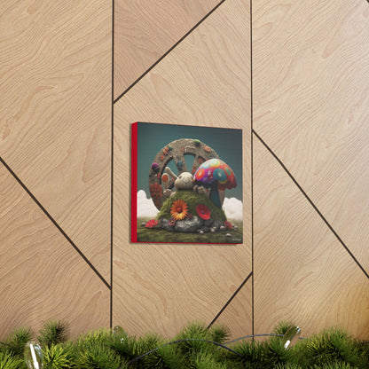Beautiful Forest Round Peace Sign , Bunny Style Mushrooms  Flowers And Butterfly 12 Canvas Gallery Wraps