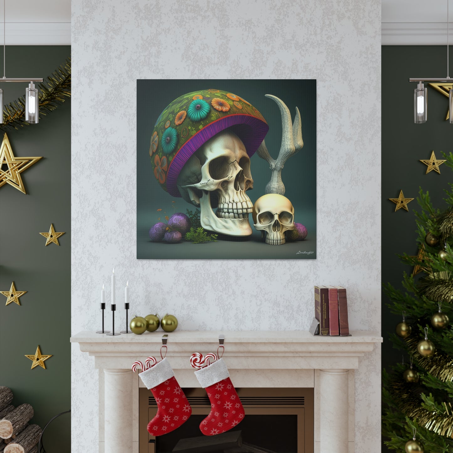 Skull With Colorful Beautifully Detailed Helmet Purple Green Orange Canvas Gallery Wraps