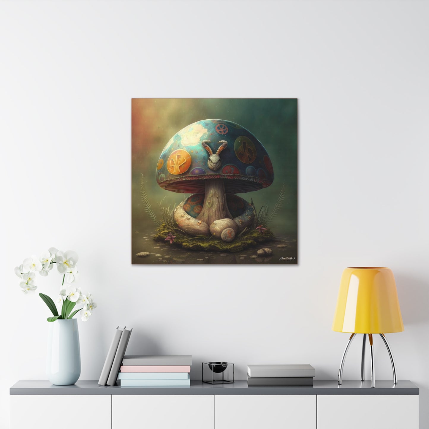 Gothic Style Blue Mushroom With Animal Style Canvas Gallery Wraps