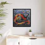 Mystic Shadows: The Enigmatic Cat, Framed Mosaic Cat Art Print — Colorful Modern Wall Canvas