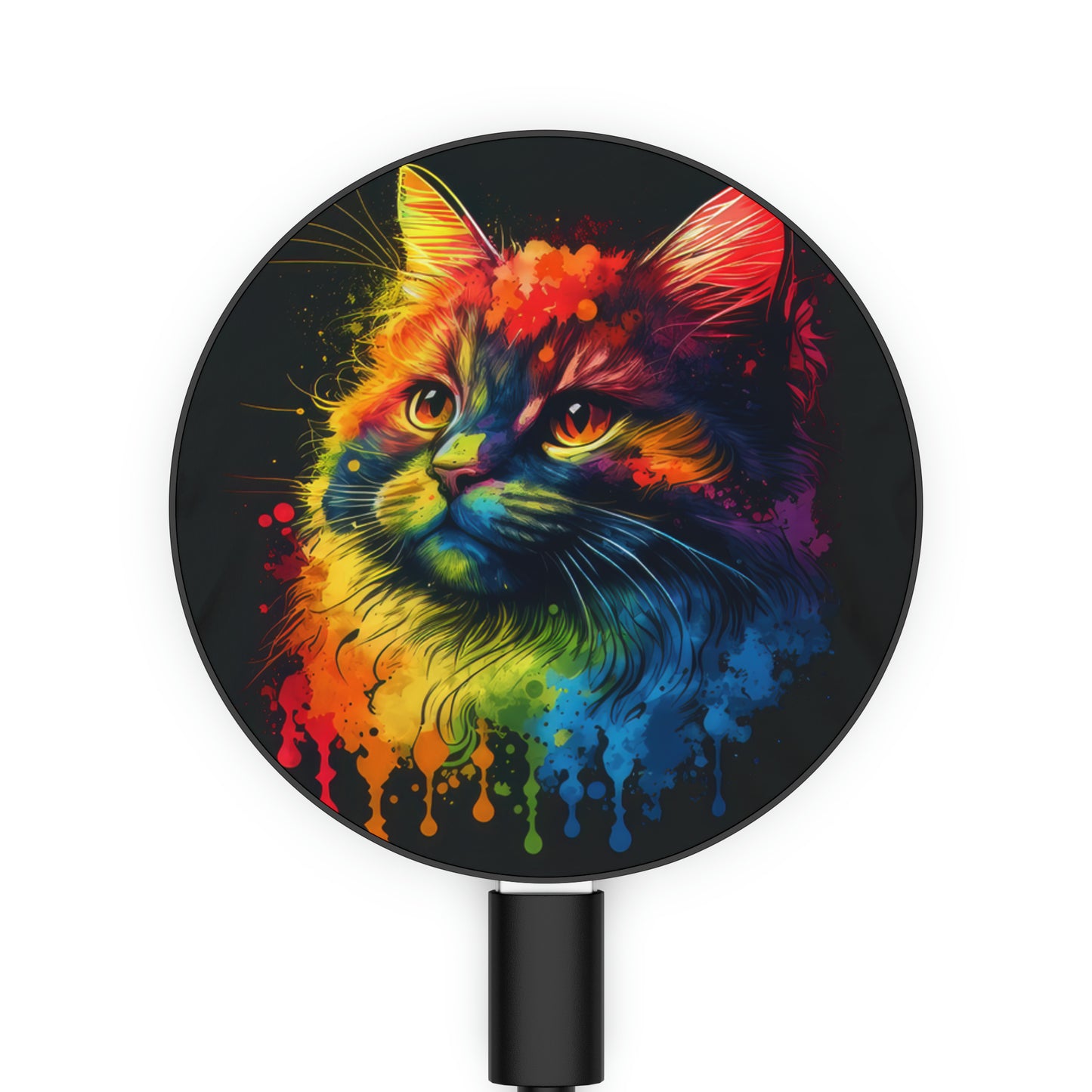 Bold And Beautiful Tie Dye Sassy Furry Cat 1 Magnetic Induction Charger