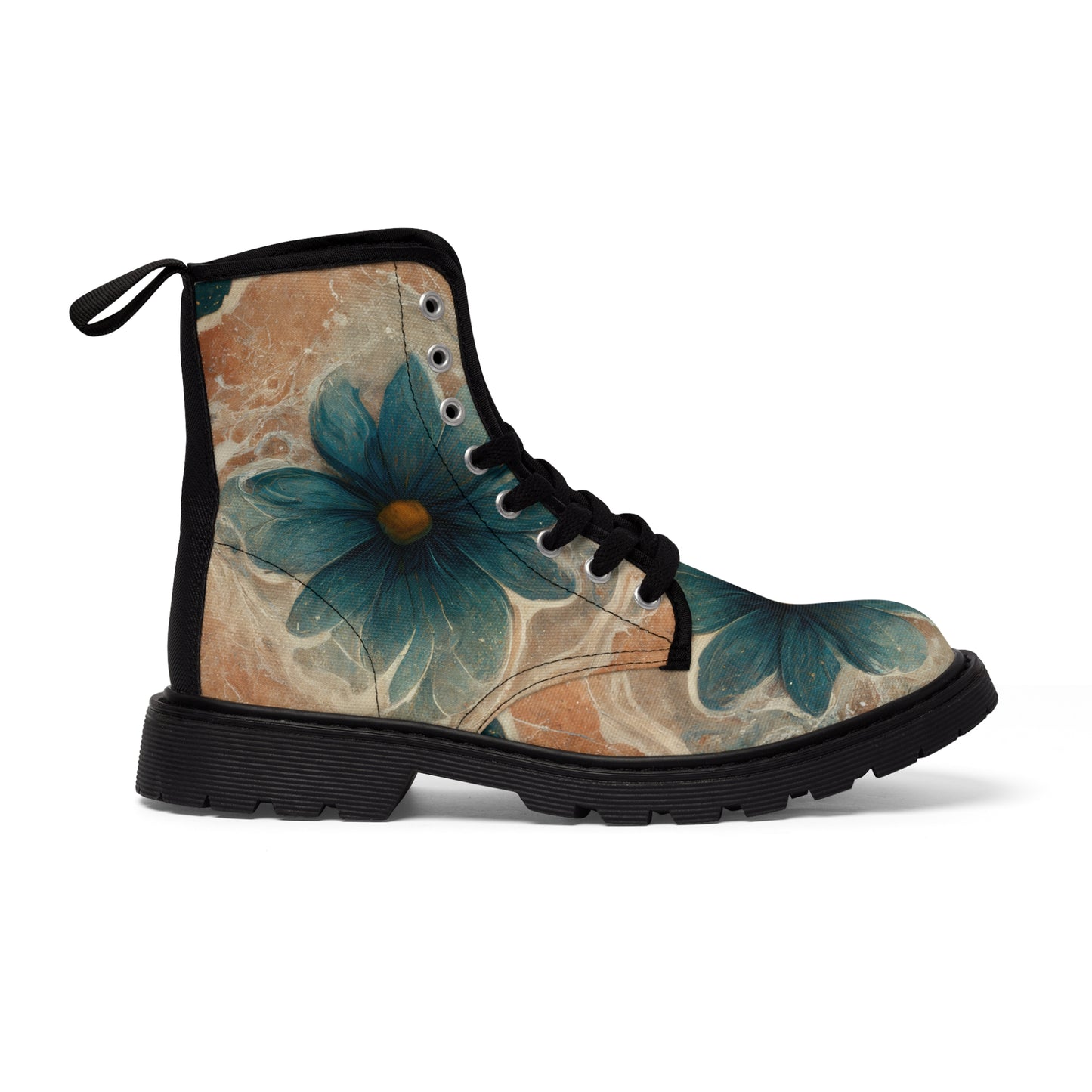 Bold And Beautiful White, Grey And Blue Floral Style 2 Men's Canvas Boots