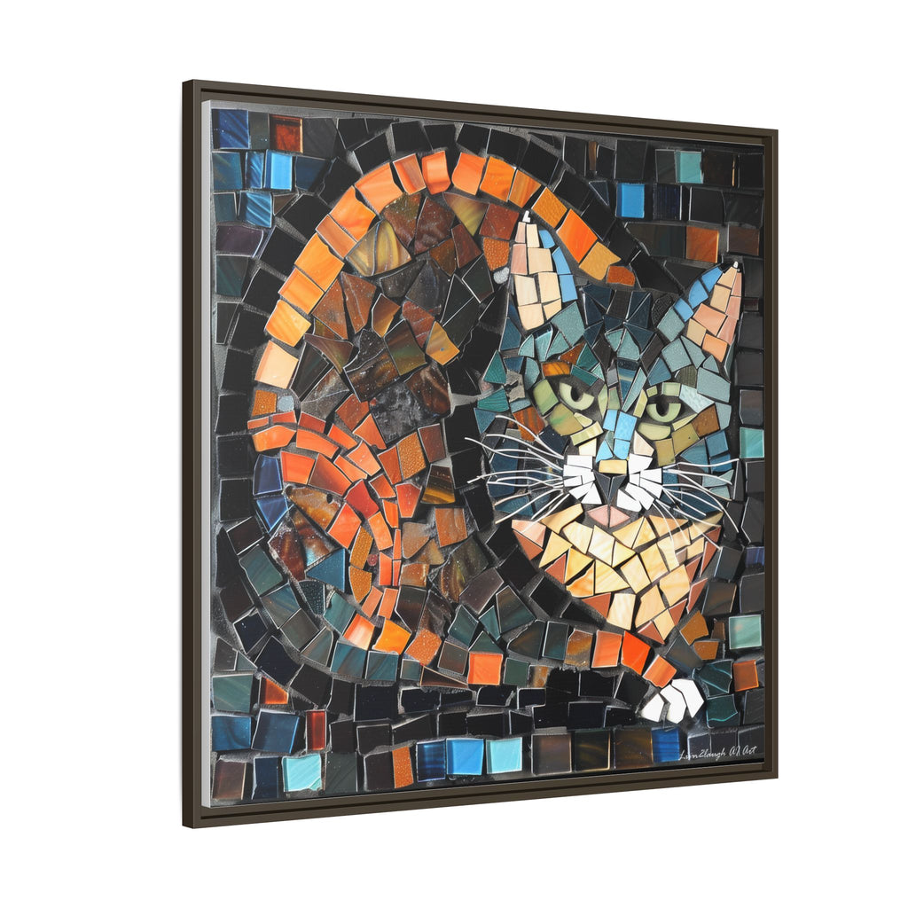 "Bold Mosaic Cat", Framed Mosaic Cat Art Print — Colorful Modern Wall Canvas