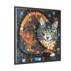 "Bold Mosaic Cat", Framed Mosaic Cat Art Print — Colorful Modern Wall Canvas