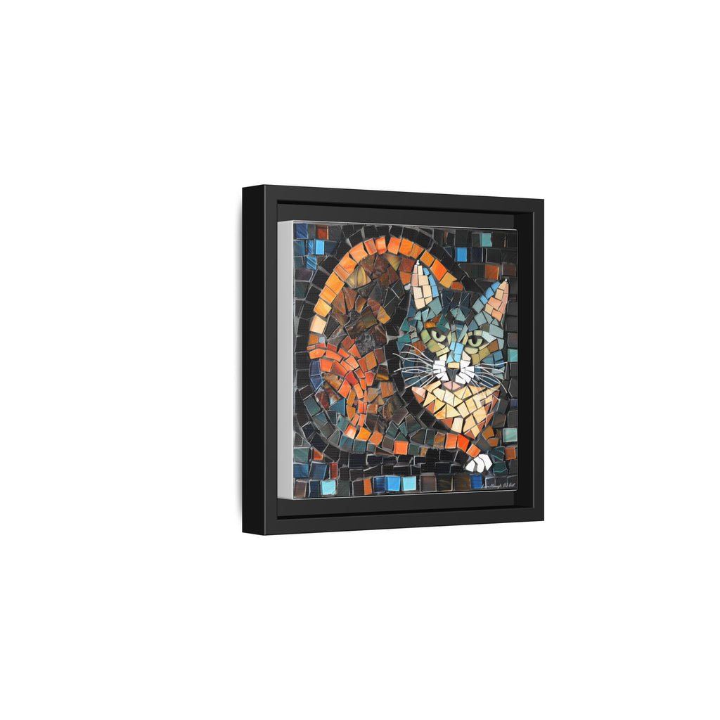 "Bold Mosaic Cat", Framed Mosaic Cat Art Print — Colorful Modern Wall Canvas