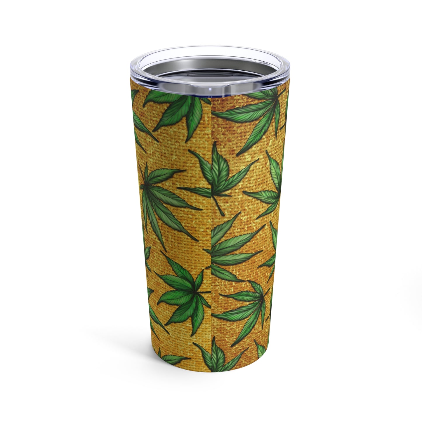 Green Marijuana Leaves With Texture Gold Backing Elegantly Designed 420 Weed Tumbler 20oz