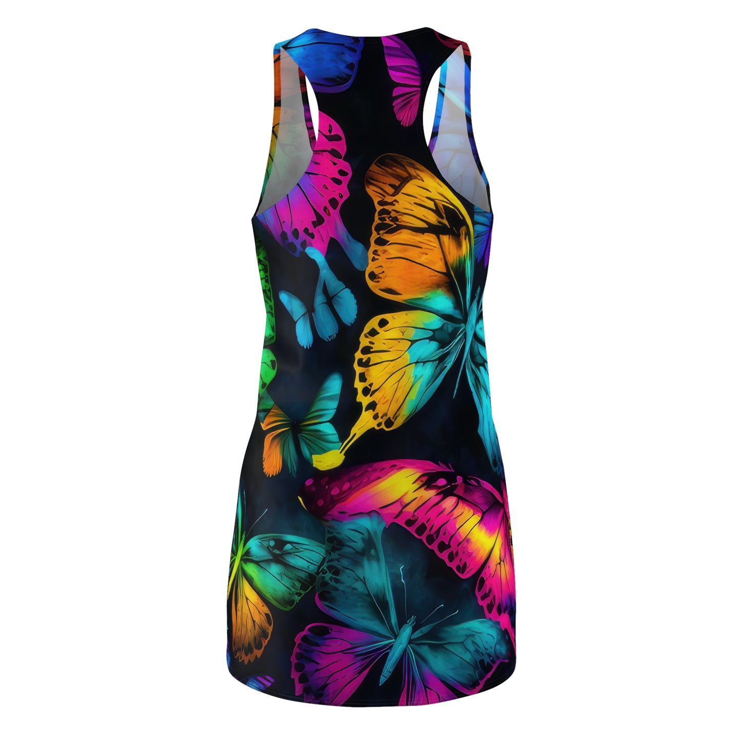 Bold And Beautiful Tie Dye Mutiple Butterflies Style Six Women's Cut & Sew Racerback Dress (AOP)