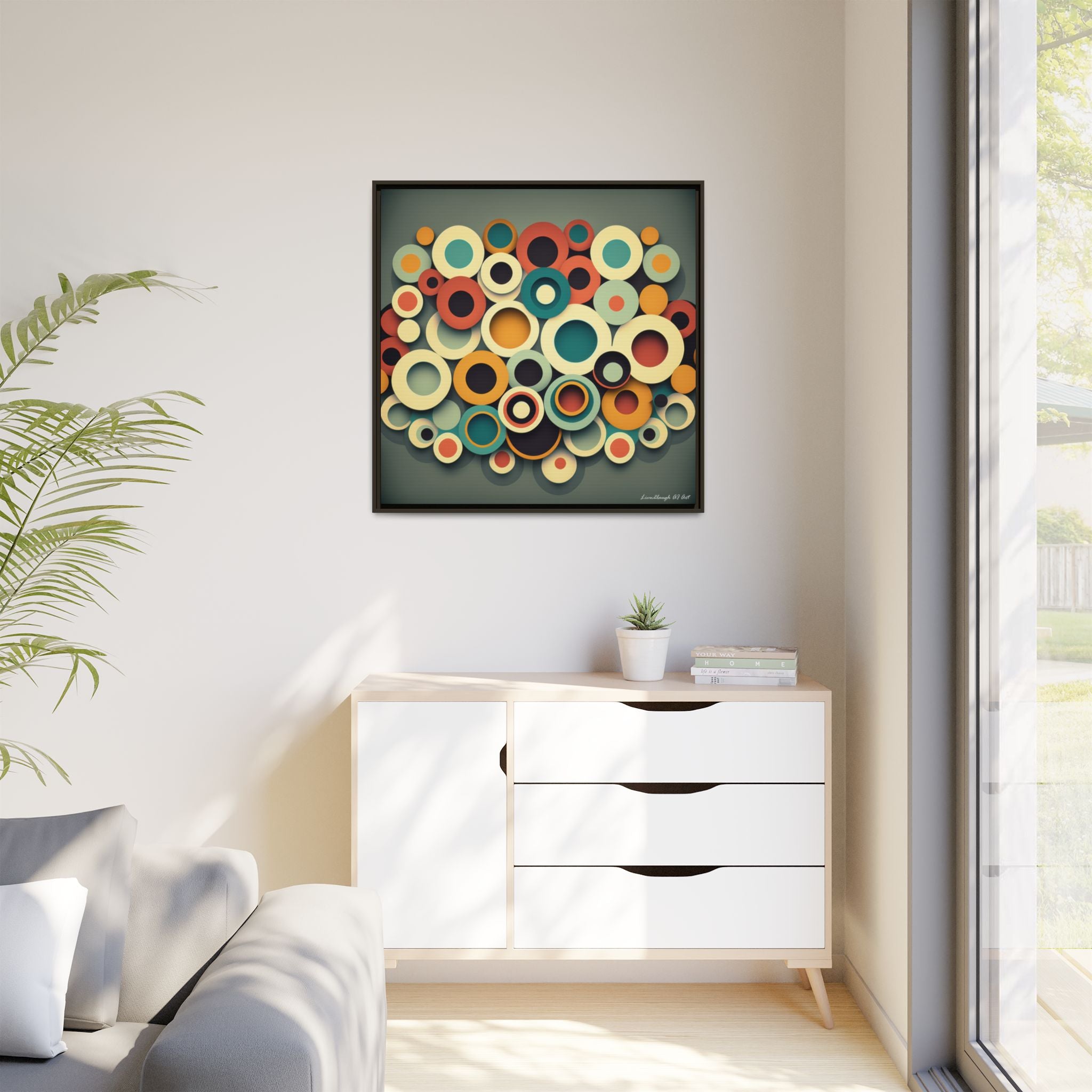 Gathered Circles, Matte Canvas, Framed (Multi-color)