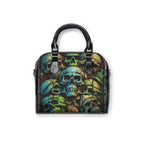 Gothic Skull Pile Grean And Blue Collage Grey Cracked Cement Shoulder Handbag