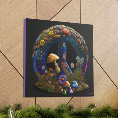 Beautiful Forest Round Peace Sign Mushrooms  Flowers And Butterfly 11 Canvas Gallery Wraps