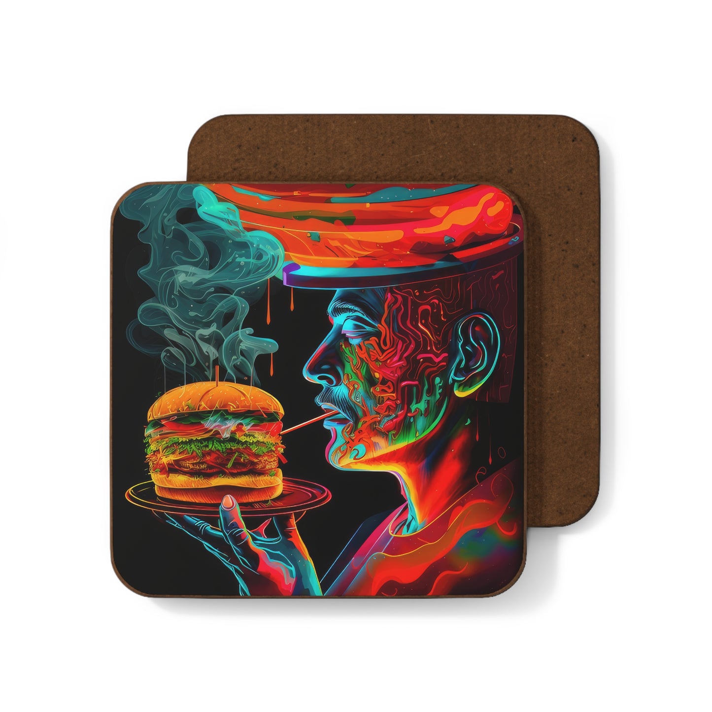 Hip Man Holding a burger Smoking Kitchen Barbecue Hardboard Back Coaster