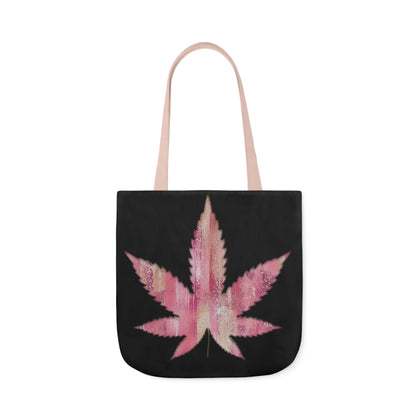 Sassy Single Pink Marijuana 420 Weed Leaf With Black Background Polyester Canvas Tote Bag (AOP)