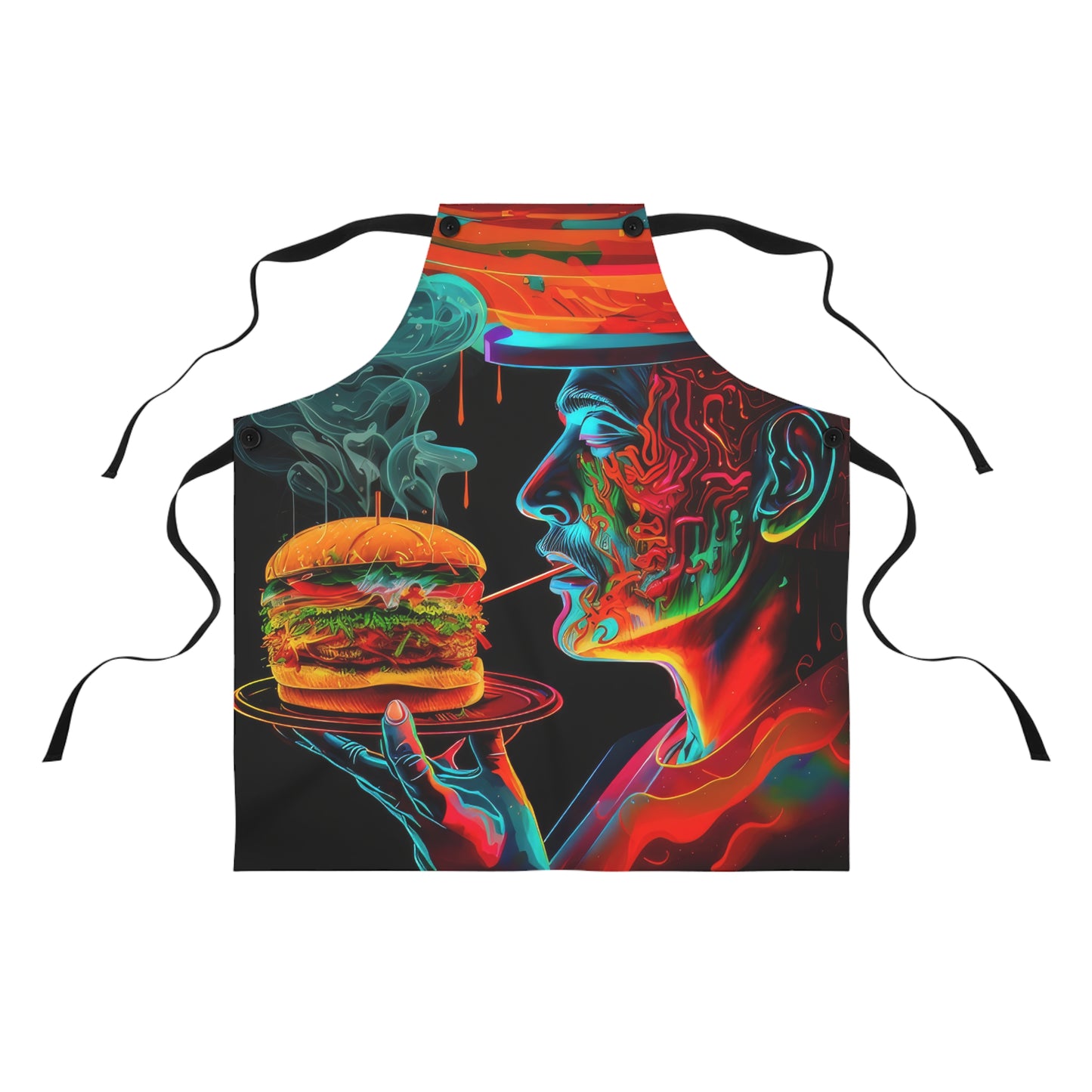 Colorful Hip Man Holding a burger Smoking Kitchen Barbecue Apron (AOP)