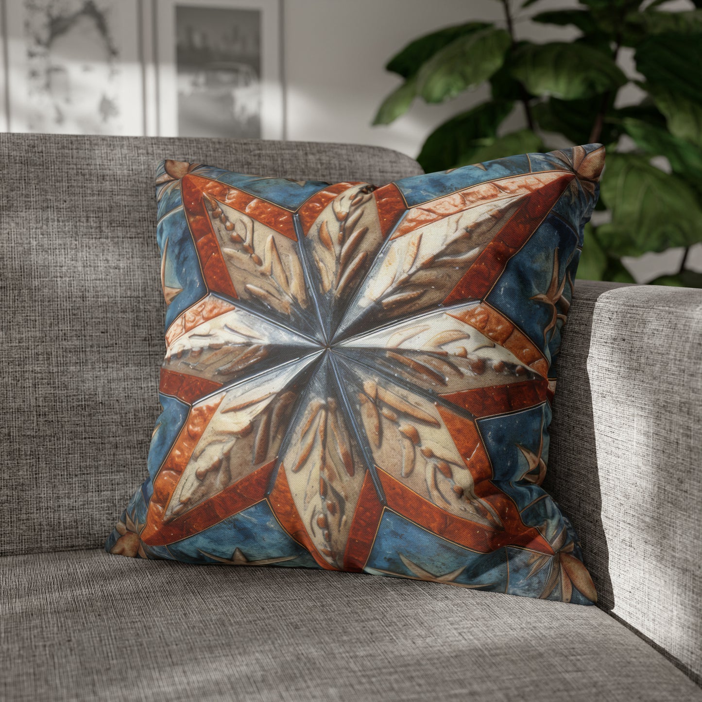 Beautiful Stars Abstract Star Style Orange, White And Blue Spun Polyester Square Pillow Case