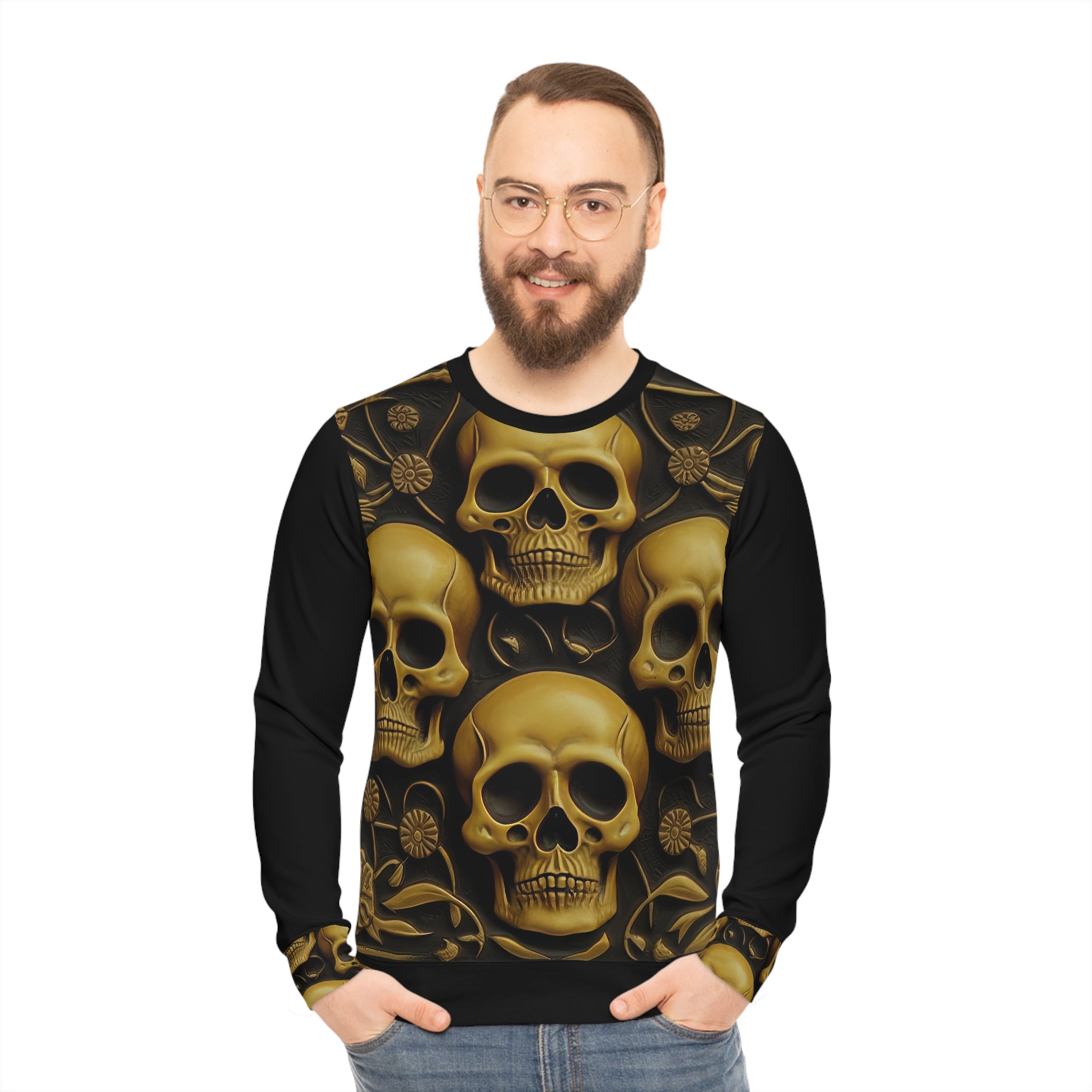 Metallic Chrome Skulls and classic Designed Background Style 15 Lightweight Sweatshirt (AOP)