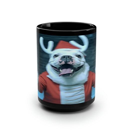 Santa Dog Claus Black Mug, 15oz