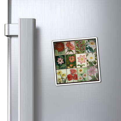 Antique Floral Multi Color Flowers Classic Designed Multi-Tiles Style One Magnets