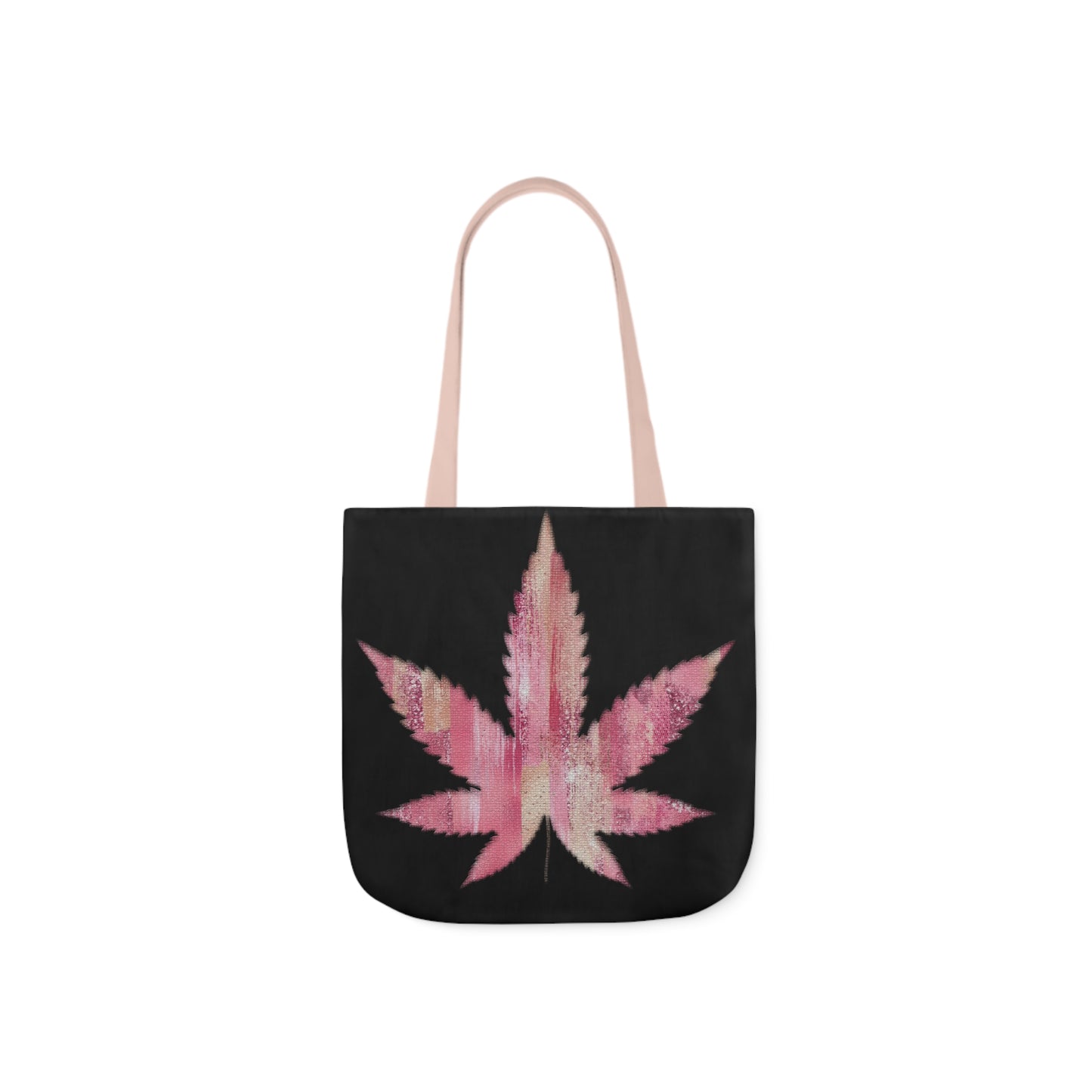 Sassy Single Pink Marijuana 420 Weed Leaf With Black Background Polyester Canvas Tote Bag (AOP)