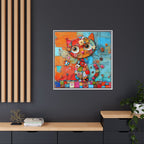 "Whimsical Mosaic Cat", Framed Mosaic Cat Art Print — Colorful Modern Wall Canvas