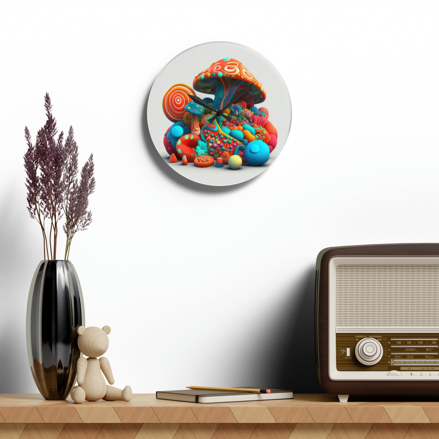 Hippie Mushroom Color Candy Style Design Style 1 Acrylic Wall Clock