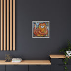 Radiant Whiskers: The Joyful Cat, Framed Mosaic Cat Art Print — Colorful Modern Wall Canvas