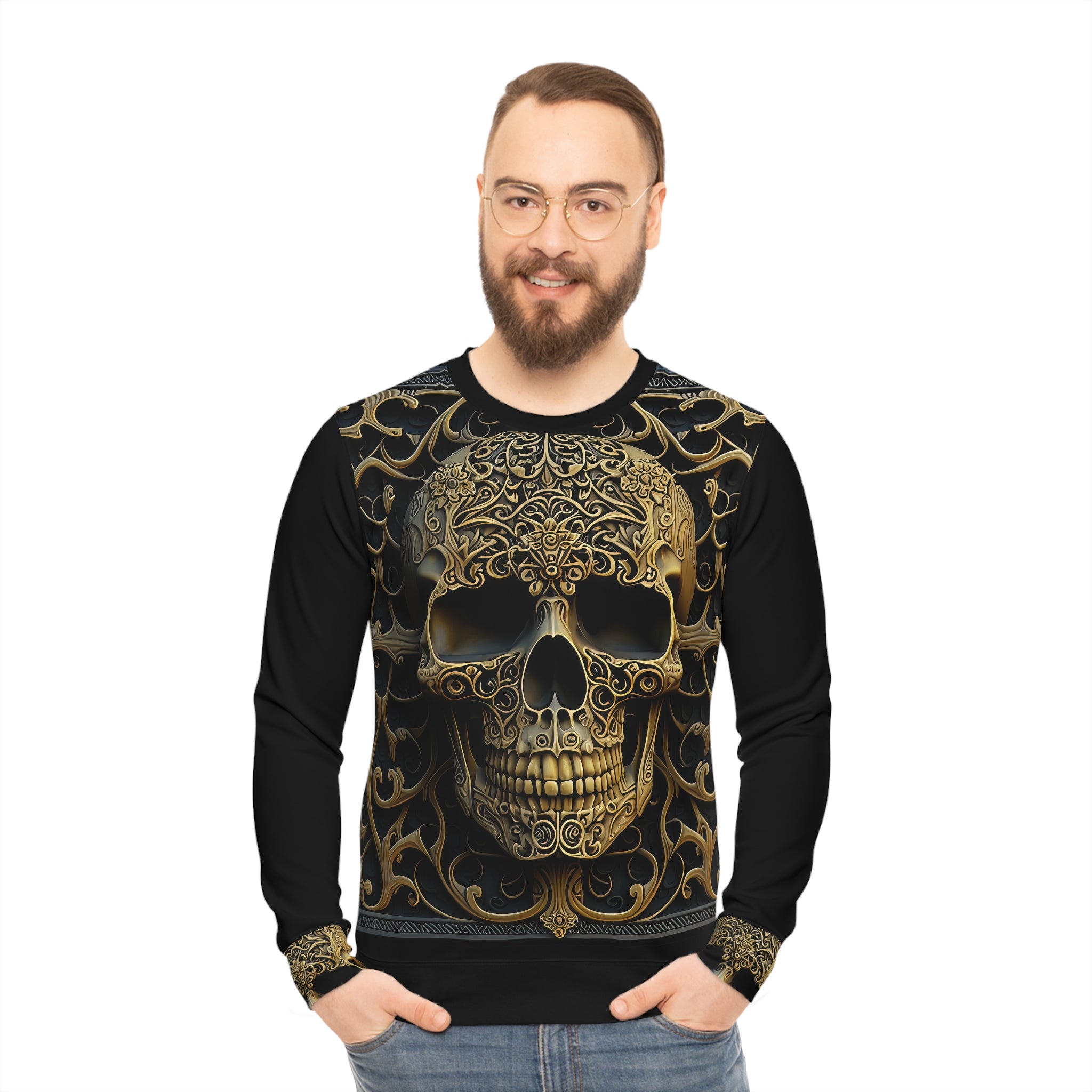 Metallic Chrome Skull and classic Designed Background Style 4 Lightweight Sweatshirt (AOP)