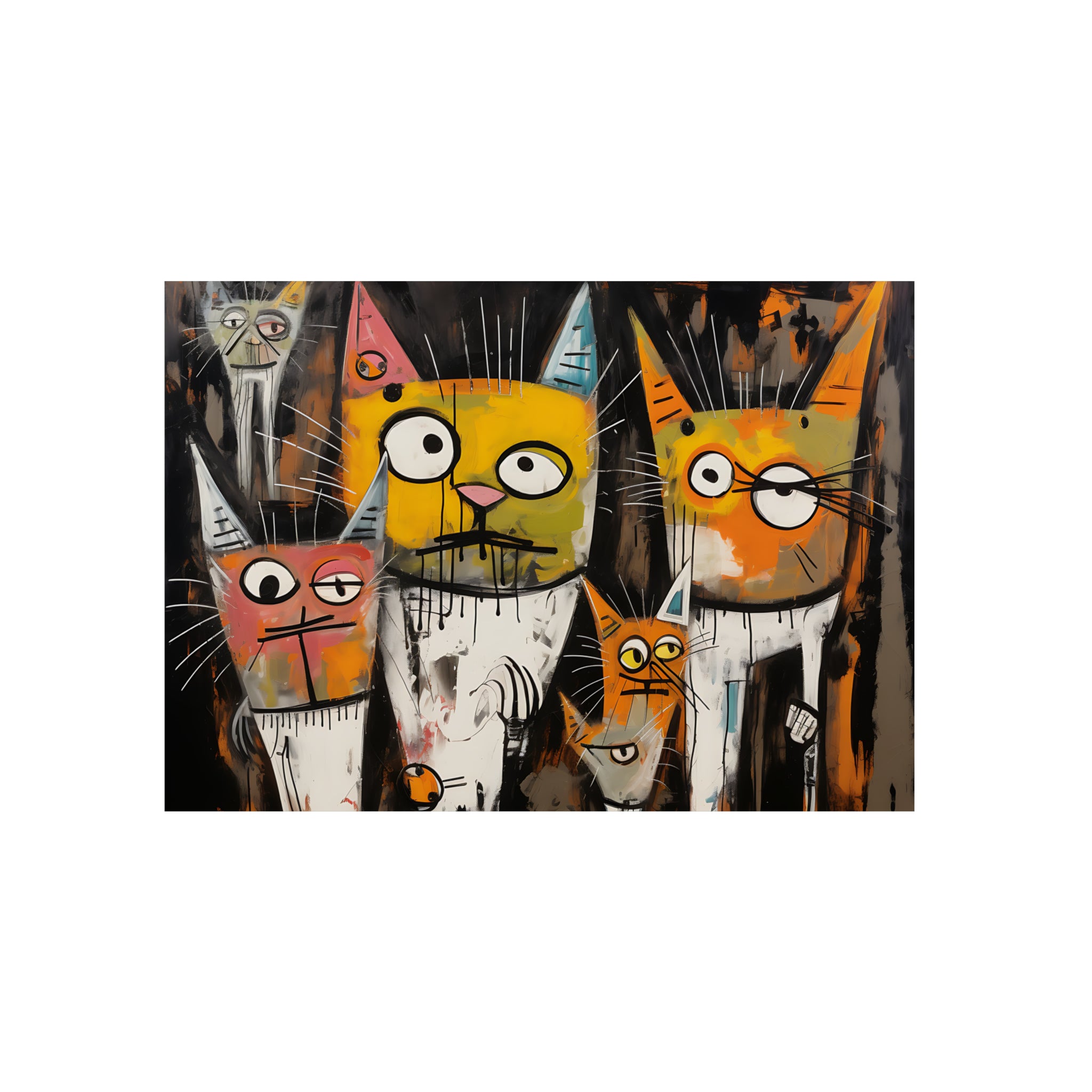 Doodle Abstract Multi Colored Cats With Black Background By DaFlowerChild Aluminum Composite Panels