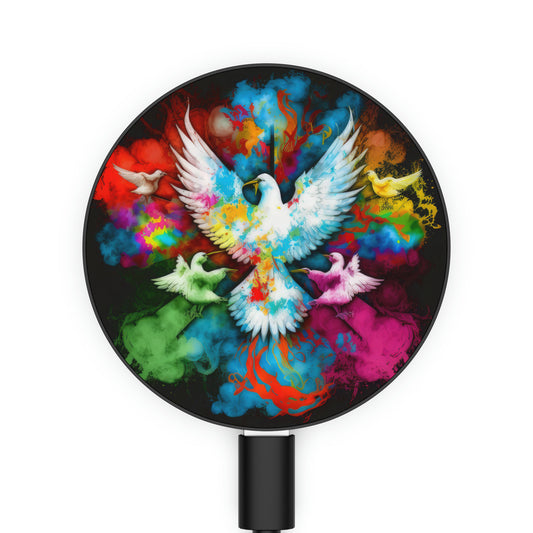 Bold And Beautiful Tie Dye Dove And Cross Style 4 Magnetic Induction Charger