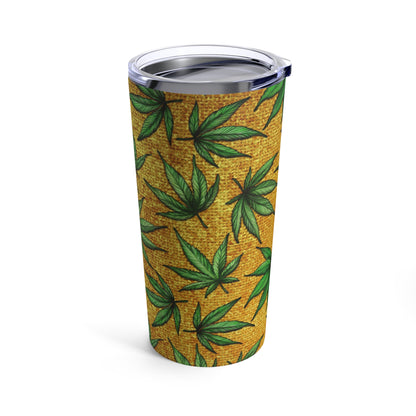 Green Marijuana Leaves With Texture Gold Backing Elegantly Designed 420 Weed Tumbler 20oz