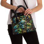 Gothic Skull Pile Grean And Blue Collage Grey Cracked Cement Shoulder Handbag