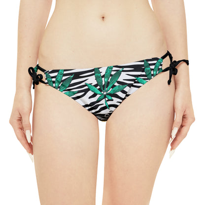 Gold And Zebra White And Black Marijuana Pot Weed Leaf 420 Weed Pot Marijuana Leaf Strappy Bikini Set (AOP)