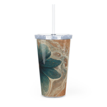 Bold And Beautiful White, Grey And Blue Floral Style 2 Plastic Tumbler with Straw