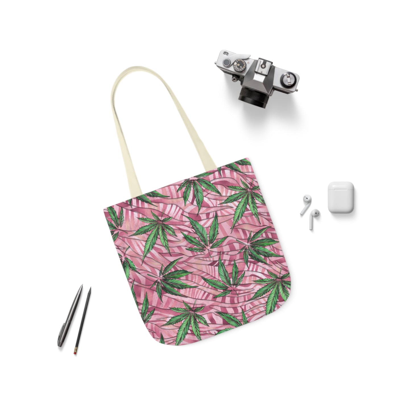 Beautifully Pink And Green Gorgeous Designed Marijuana 420 Weed Leaf Polyester Canvas Tote Bag (AOP)