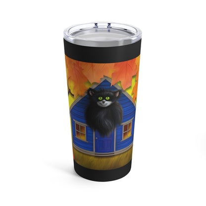 Big Eyed Animal With Black Fur For Fall Halloween, Halloween House With Leaves Tumbler 20oz