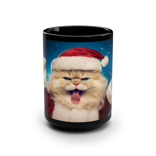 Santa Cat Claus Black Mug, 15oz