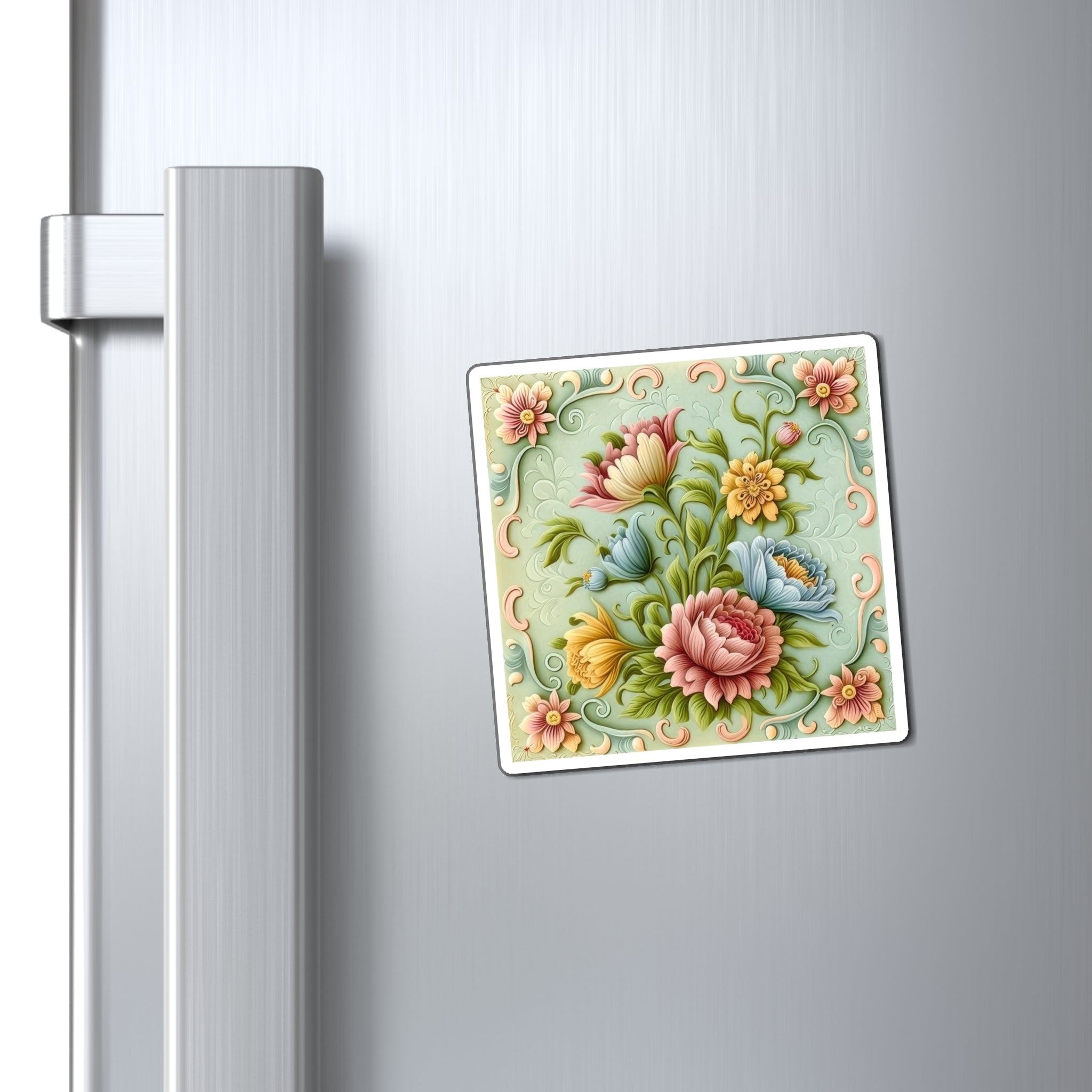 Antique Floral Pastel multi color flowers And Blue Background Classic Designed Style Two Magnets