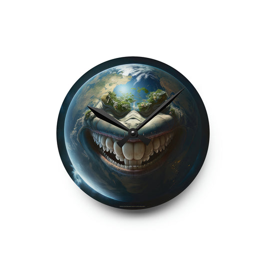 Toothy Sarcastic Looking Earth Smiling Wall Clock