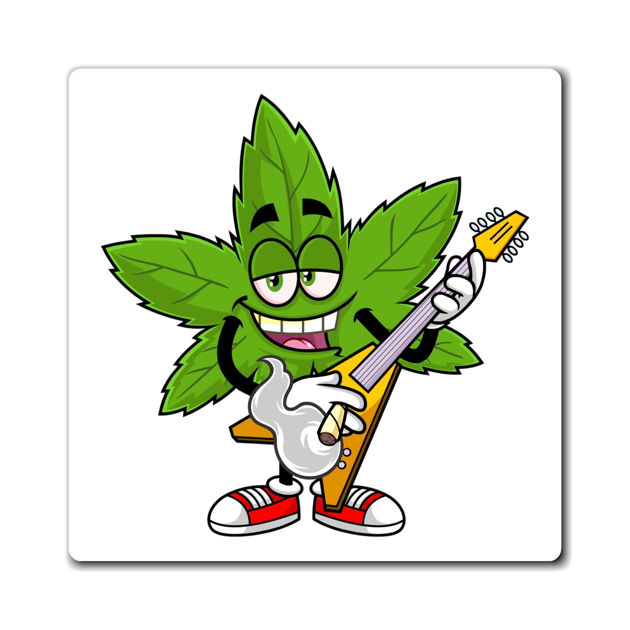 Marijuana Reggae Pot Leaf Man Smoking A Joint With Red Sneakers Playing Guitar Style 4 Magnets