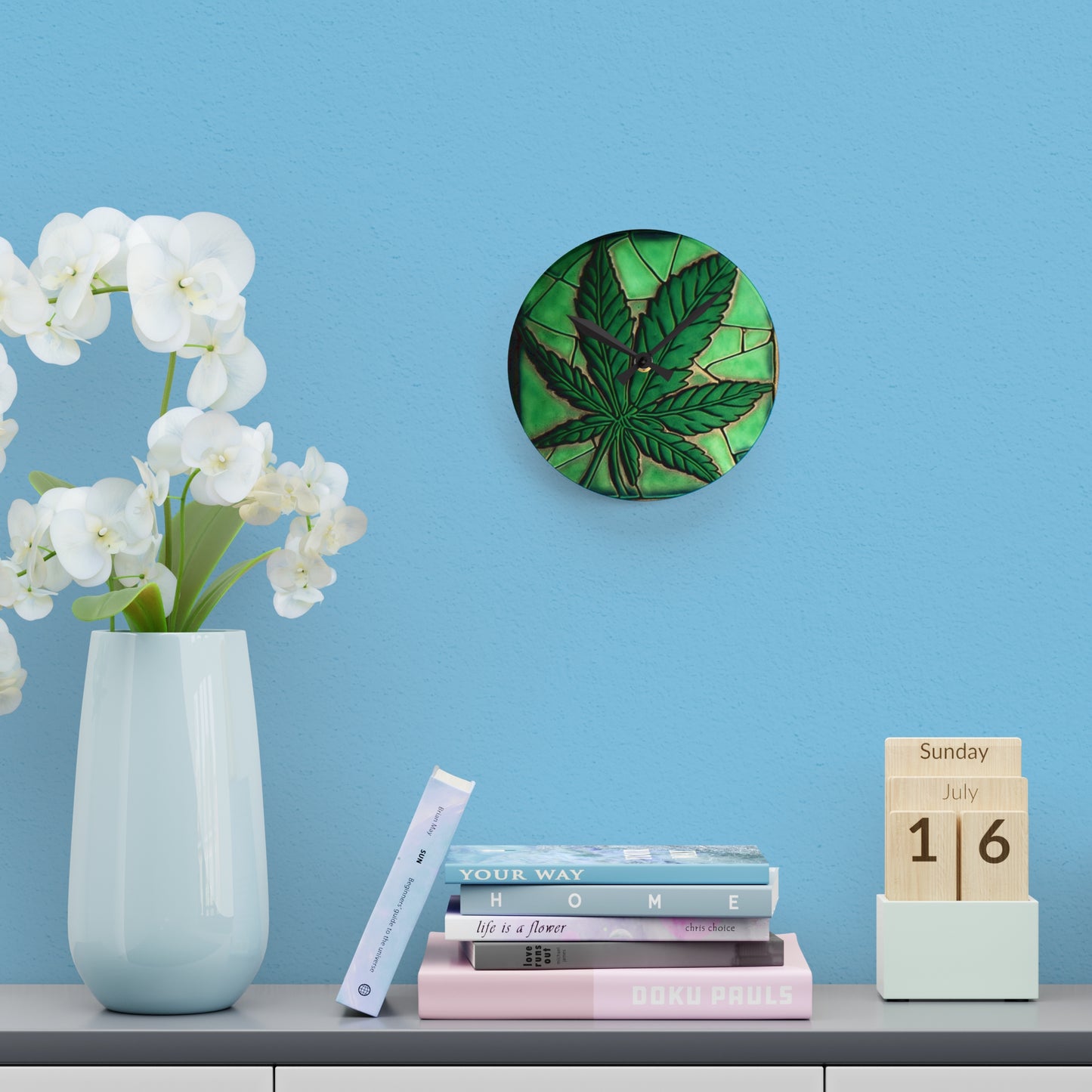 Marijuana Leaf Acrylic Wall Clock
