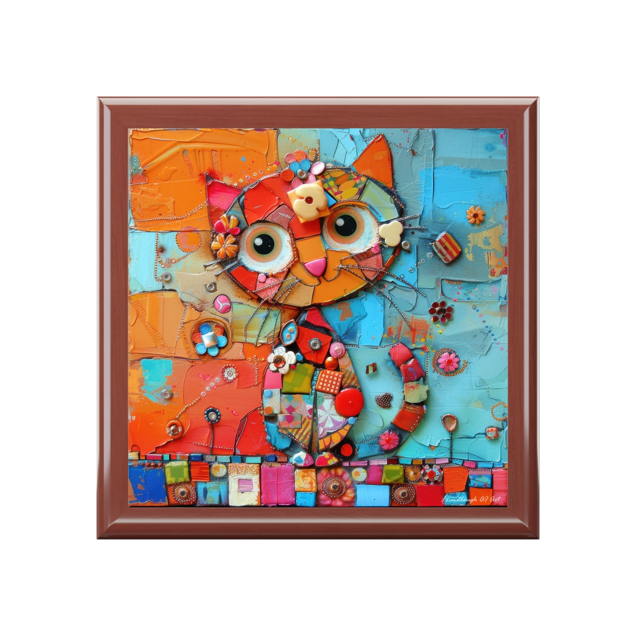 "Whimsical Mosaic Cat", Jewelry- Stash- Collection Box