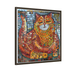 Radiant Whiskers: The Joyful Cat, Framed Mosaic Cat Art Print — Colorful Modern Wall Canvas