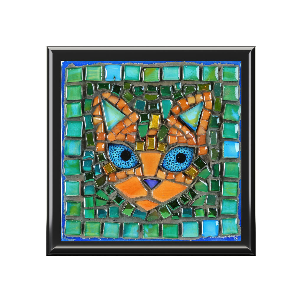 "Emerald Eyes Mosaic Cat", Jewelry- Stash- Collection Box